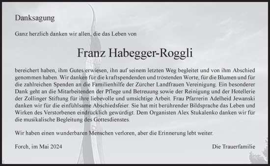 Traueranzeige von Franz Habegger-Roggli von AvU
