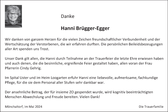 Traueranzeige von Hanni Brügger-Egger von AvU