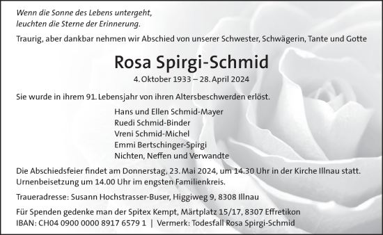 Traueranzeige von Rosa Spirgi-Schmid von reg_5