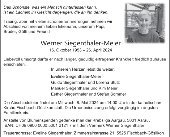 Traueranzeige von Werner Siegenthaler-Meier von AvU