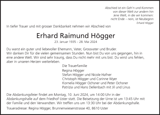 Traueranzeige von Erhard Raimund Högger von AvU