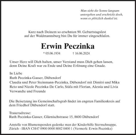Traueranzeige von Erwin Peczinka von VO solo
