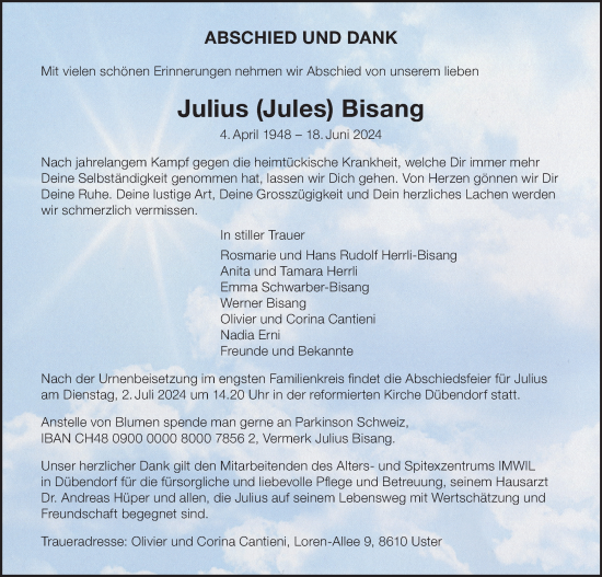 Traueranzeige von Julius Bisang von VO solo