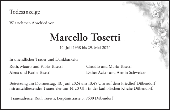 Traueranzeige von Marcello Tosetti von VO solo