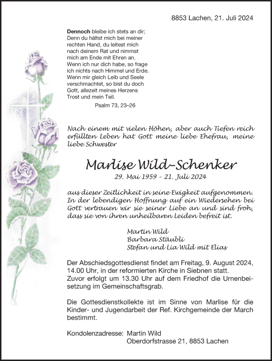 Traueranzeige von Marlise Wild-Schenker von AvU