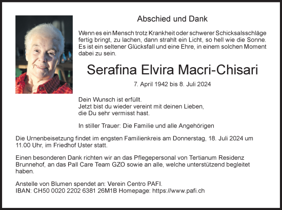 Traueranzeige von Serafina Elvira Macri-Chisari von AvU