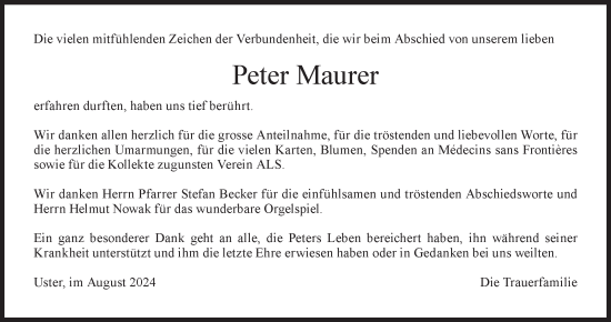 Traueranzeige von Peter Maurer von AvU