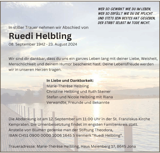 Traueranzeige von Ruedi Helbling von AvU