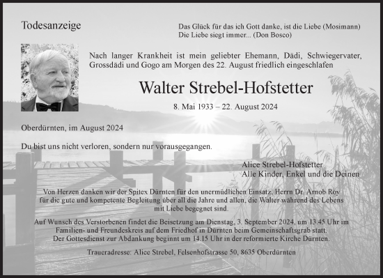 Traueranzeige von Walter Strebel-Hofstetter von AvU