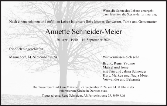 Traueranzeige von Annette Schneider-Meier von AvU