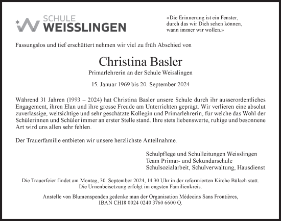 Traueranzeige von Christina Basler von AvU