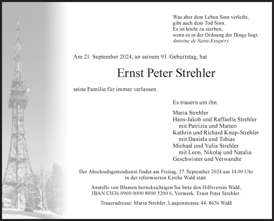 Traueranzeige von Ernst Peter Strehler von AvU