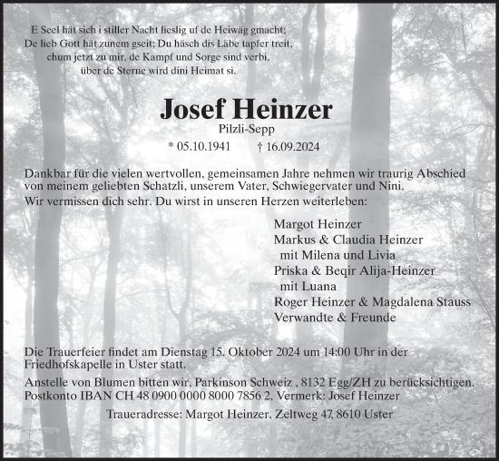 Traueranzeige von Josef Heinzer von AvU