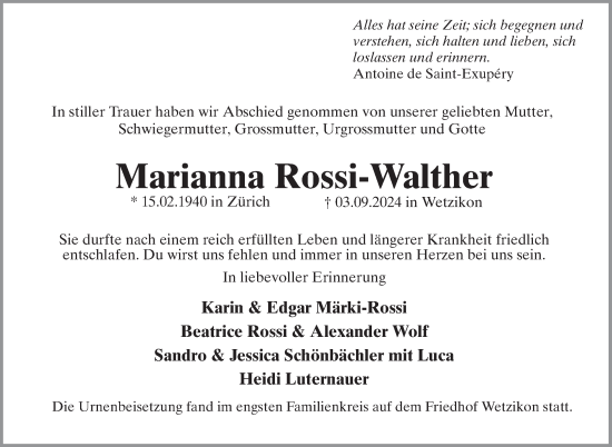 Traueranzeige von Marianna Rossi-Walther von AvU