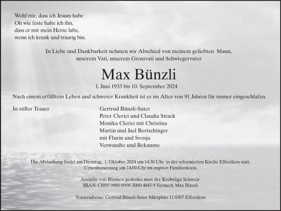 Traueranzeige von Max Bünzli von reg_5