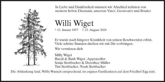 Traueranzeige von Willi Wiget von AvU