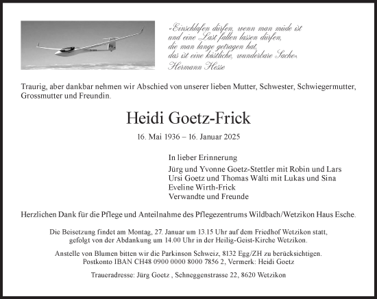 Traueranzeige von Heidi Goetz-Frick von AvU