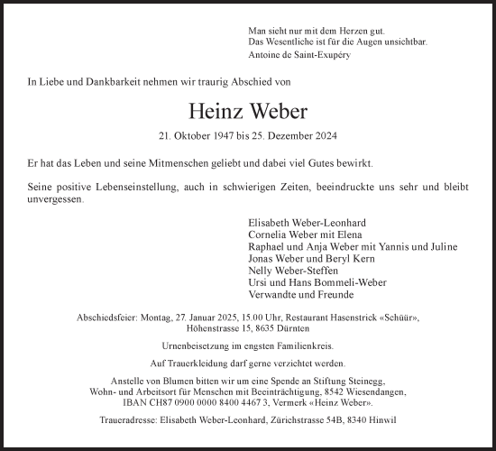 Traueranzeige von Heinz Weber von AvU