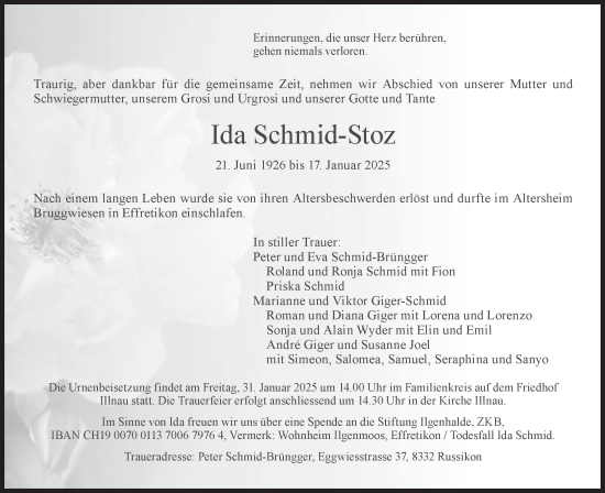 Traueranzeige von Ida Schmid-Stoz von reg_2