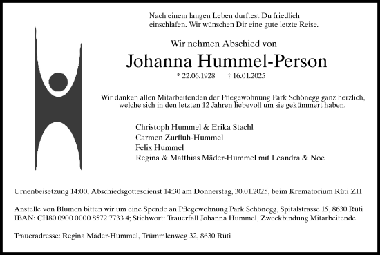 Traueranzeige von Johanna Hummel-Person von AvU