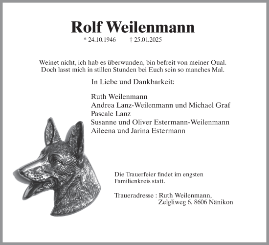 Traueranzeige von Rolf Weilenmann von AvU