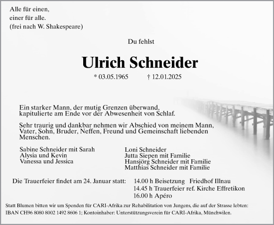 Traueranzeige von Ulrich Schneider von reg_2